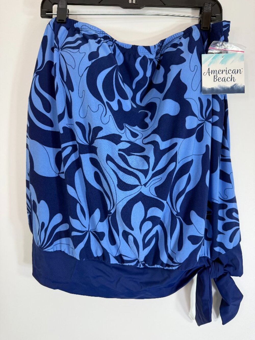New! Bal Harbour Swim Tankini Top Womens Plus 2X Flowy Bow Navy Blue